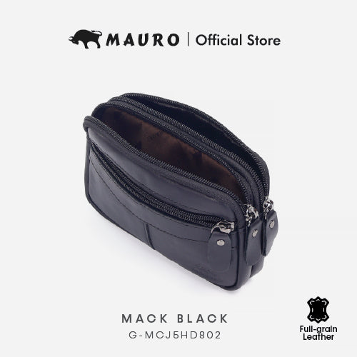 Mauro Genuine Leather Men Belt Loop Zipper Multi Compartment Compact Pouch Bag
