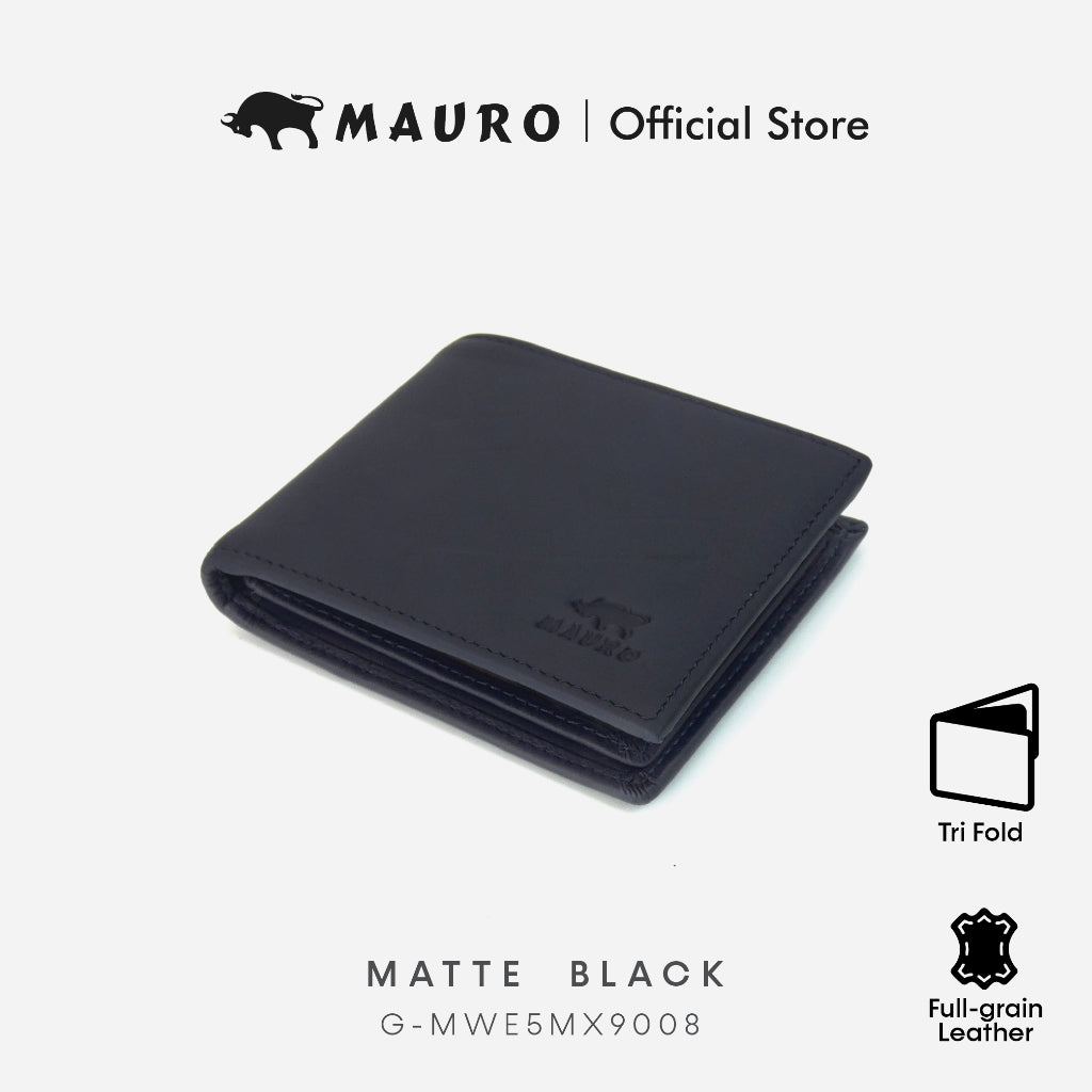 MAURO 𝑹𝑭𝑰𝑫🔐Men Tri Fold Wallet Genuine Leather RFID Blocking Tri Fold Man Wallet Dompet Lelaki 3 Lapis Kulit Lembu Asli