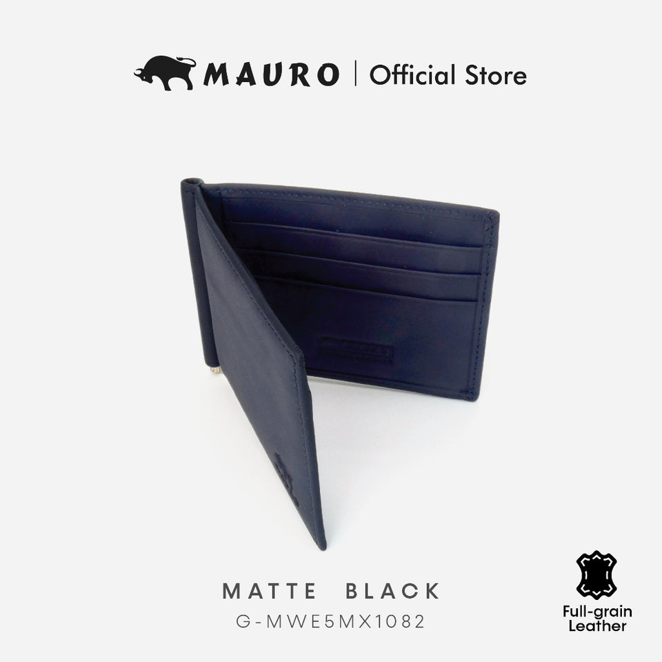 MAURO 𝑹𝑭𝑰𝑫🔐 Money Clip Wallet Genuine Leather Bi Fold Money Clip 100% Leather Genuine Dwilipat Dompet Wang Security RFID