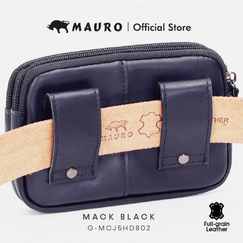 Mauro Genuine Leather Men Belt Loop Zipper Multi Compartment Compact Pouch Bag