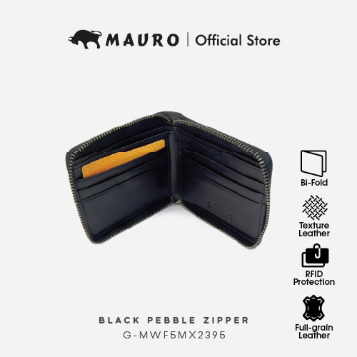 Mauro Genuine Leather Bi Fold Compact Zipper Wallet with RFID Block Protection