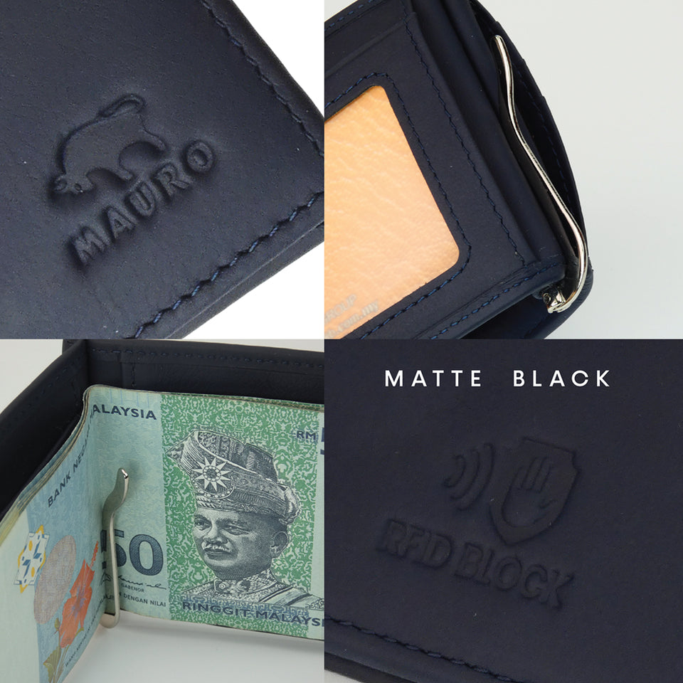 MAURO 𝑹𝑭𝑰𝑫🔐 Money Clip Wallet Genuine Leather Bi Fold Money Clip 100% Leather Genuine Dwilipat Dompet Wang Security RFID
