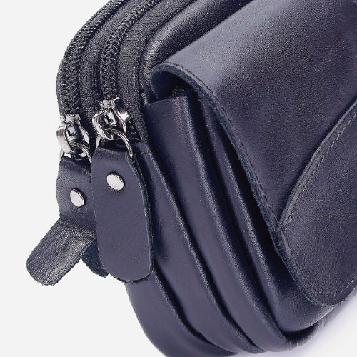 Mauro Genuine Leather Men Belt Loop Zipper Multi Compartment Compact Pouch Bag G-MCJ5HD801