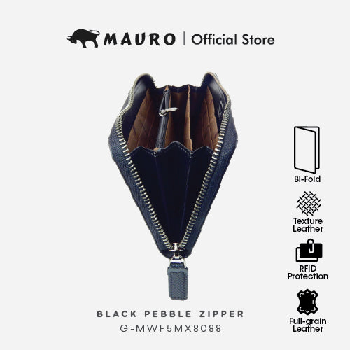 Mauro Genuine Leather Bi Fold Compact Zipper Long Wallet with RFID Block Protection