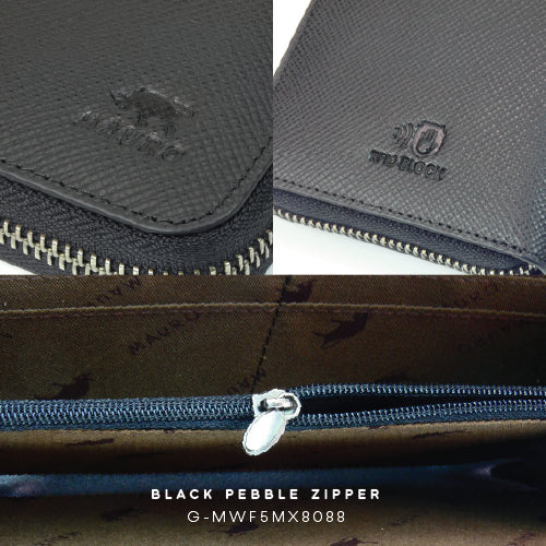Mauro Genuine Leather Bi Fold Compact Zipper Long Wallet with RFID Block Protection