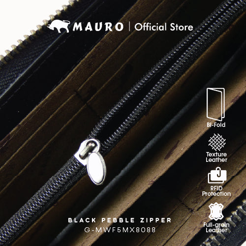 Mauro Genuine Leather Bi Fold Compact Zipper Long Wallet with RFID Block Protection