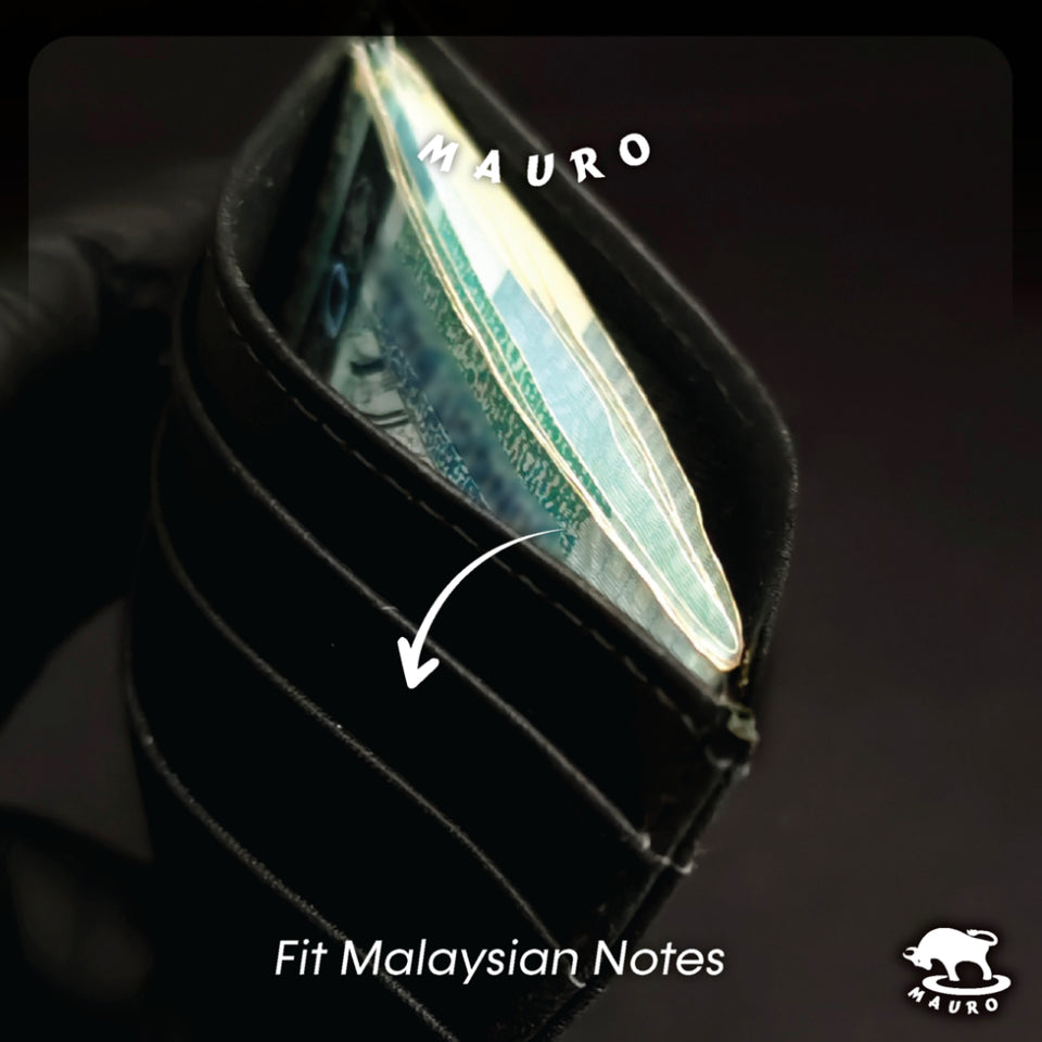 MAURO Card Holder Exclusive Genuine Original Soft Leather & Free Name Engraving (Black 6 Slot)