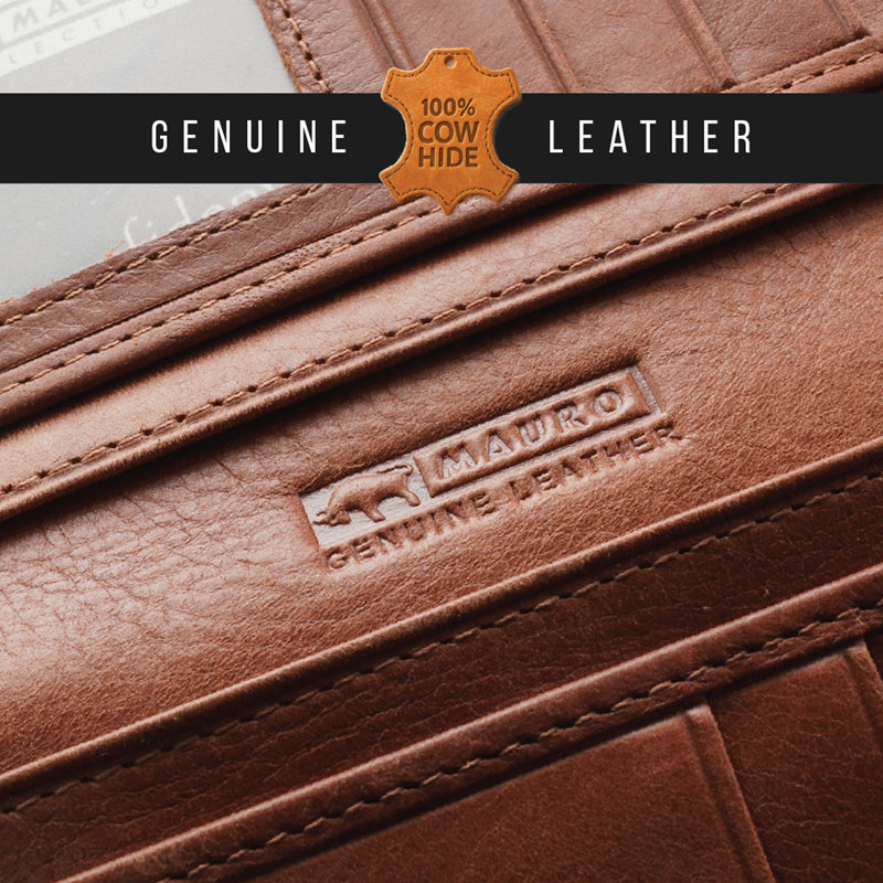 MAURO Tradesman Bifold Series Men's Genuine Leather Wallet with RIFD Protection Dompet Kulit Lelaki 08O2MX1712