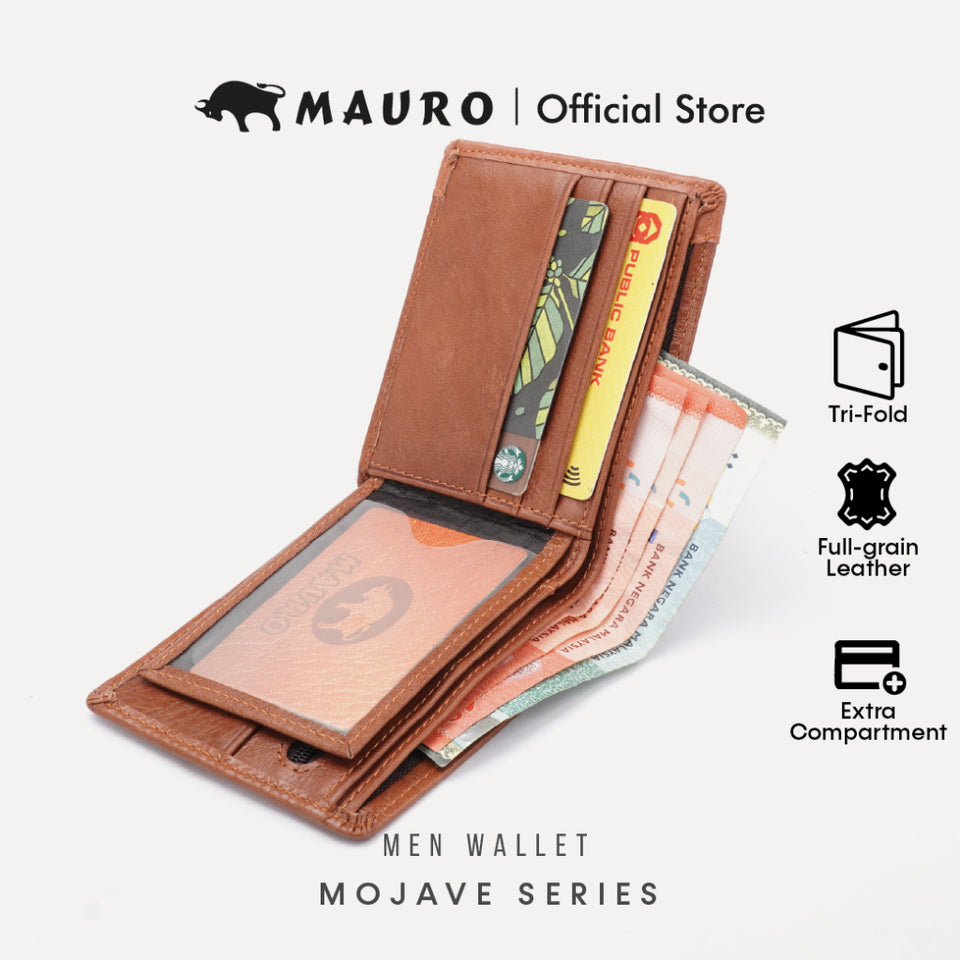 MAURO Tradesman Trifold Series Men's Genuine Leather Wallet Dompet Kulit Lelaki 08J4DP139A