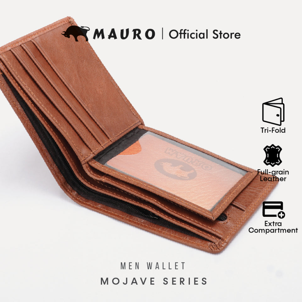 MAURO Tradesman Trifold Series Men's Genuine Leather Wallet Dompet Kulit Lelaki 08J4DP139A