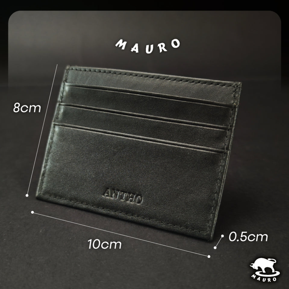 MAURO Card Holder Exclusive Genuine Original Soft Leather & Free Name Engraving (Black 6 Slot)