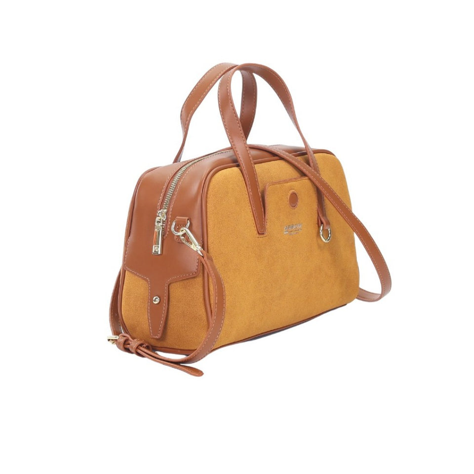 Arrow Ladies Two Tone Suede Synthetic Leather Boston Handbag