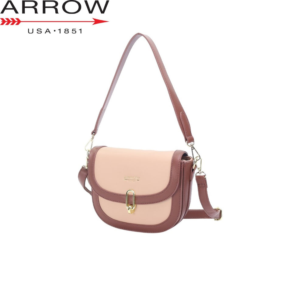 Arrow Ladies Premium Synthetic Leather Multi Compartment Retro Saddle Mini Handbag with Adjustable Strap