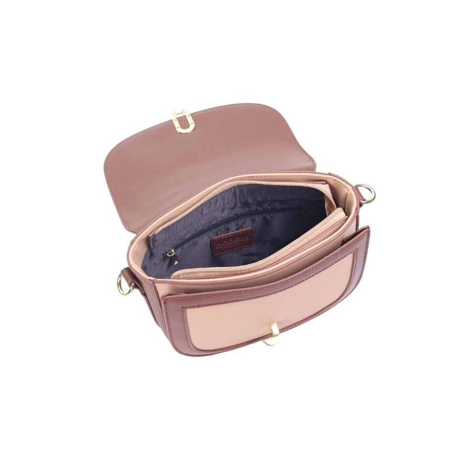 Arrow Ladies Premium Synthetic Leather Multi Compartment Retro Saddle Mini Handbag with Adjustable Strap