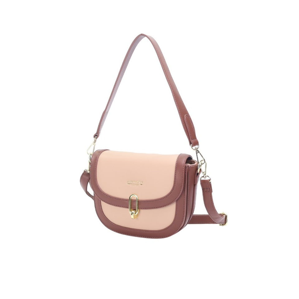Arrow Ladies Premium Synthetic Leather Multi Compartment Retro Saddle Mini Handbag with Adjustable Strap