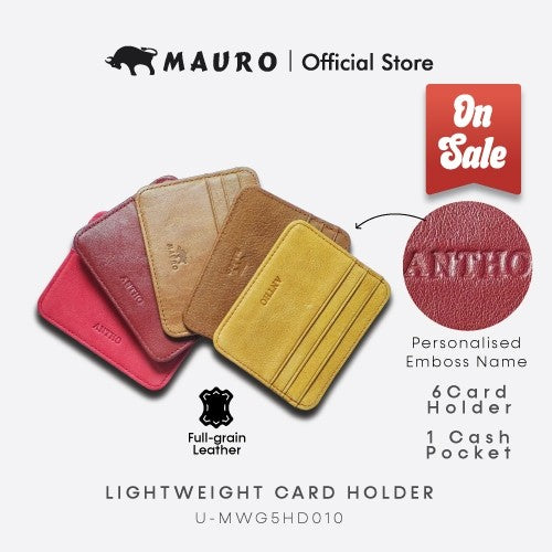 MAURO Personalised Leather Card Holder Business Card Holder Credit Card Holder Name Card Holder Dompet Kad Wallet