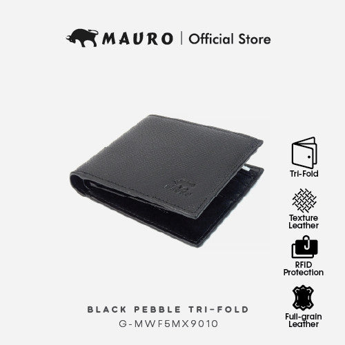 MAURO Genuine Leather Tri Fold Compact Wallet With RFID Block Protection