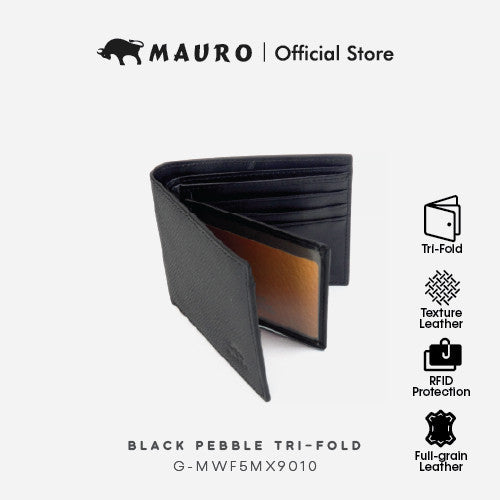 MAURO Genuine Leather Tri Fold Compact Wallet With RFID Block Protection