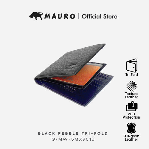 MAURO Genuine Leather Tri Fold Compact Wallet With RFID Block Protection