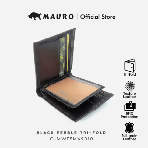 MAURO Genuine Leather Tri Fold Compact Wallet With RFID Block Protection