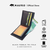 MAURO Genuine Leather Tri Fold Compact Wallet With RFID Block Protection