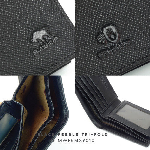 MAURO Genuine Leather Tri Fold Compact Wallet With RFID Block Protection