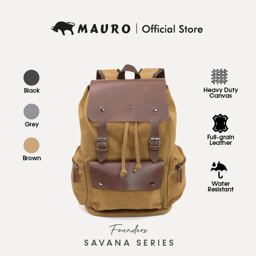 MAURO Vintage Canvas Leather Backpack 28L Travel Laptop Bag Galas Retro Kulit Canvas Beg Kerja Stylish Computer