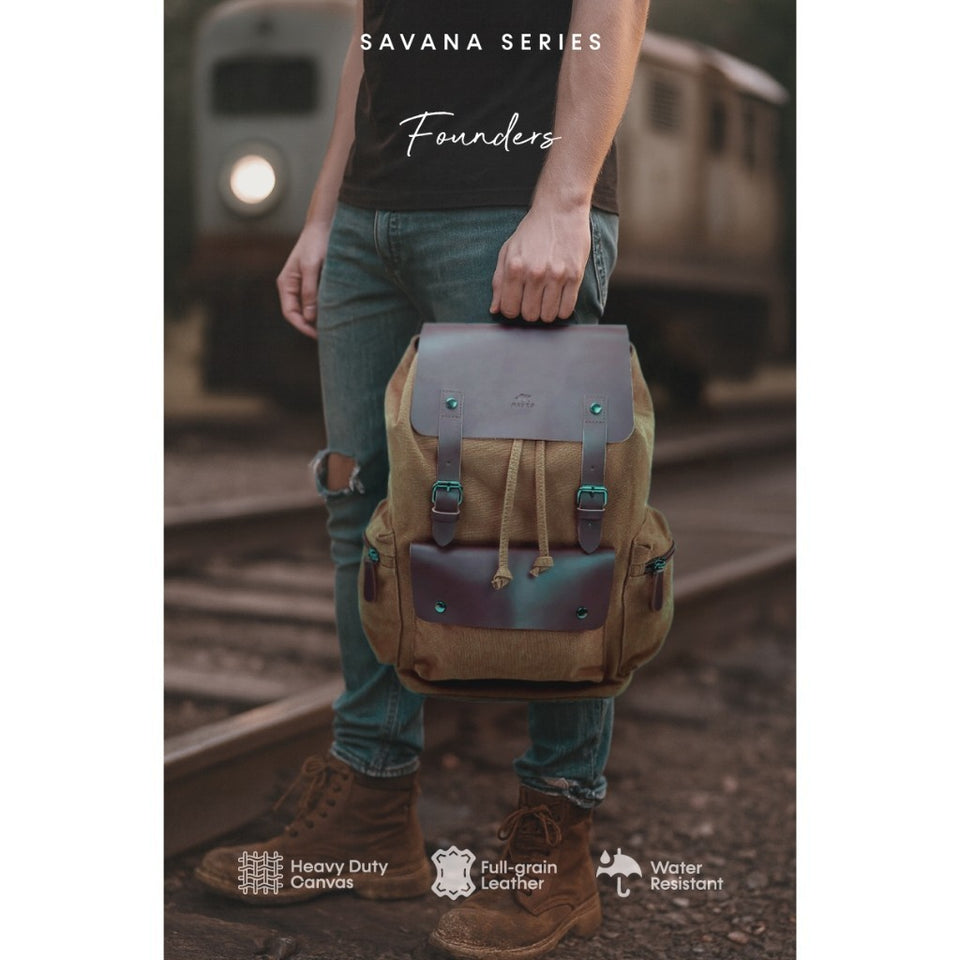 MAURO Vintage Canvas Leather Backpack 28L Travel Laptop Bag Galas Retro Kulit Canvas Beg Kerja Stylish Computer