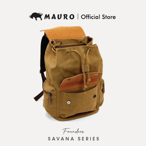 MAURO Vintage Canvas Leather Backpack 28L Travel Laptop Bag Galas Retro Kulit Canvas Beg Kerja Stylish Computer
