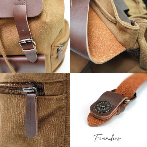 MAURO Vintage Canvas Leather Backpack 28L Travel Laptop Bag Galas Retro Kulit Canvas Beg Kerja Stylish Computer