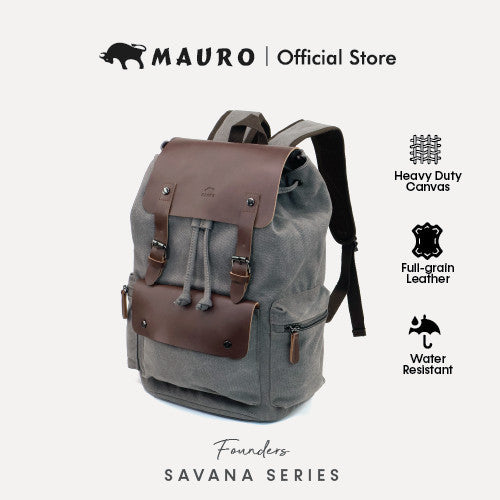 MAURO Vintage Canvas Leather Backpack 28L Travel Laptop Bag Galas Retro Kulit Canvas Beg Kerja Stylish Computer