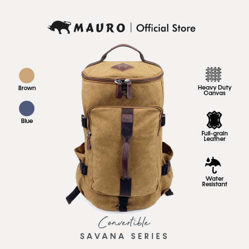 MAURO Convertible Vintage Canvas Leather Backpack 34L Travel Bag Beg Retro Canvas Backpack Kerja Beg Travelling