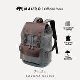 MAURO Vintage Canvas Leather Backpack 28L Travel Laptop Bag Galas Retro Kulit Canvas Beg Kerja Stylish Computer