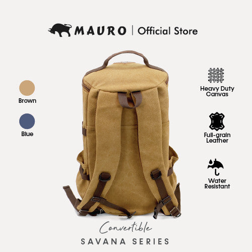 MAURO Convertible Vintage Canvas Leather Backpack 34L Travel Bag Beg Retro Canvas Backpack Kerja Beg Travelling