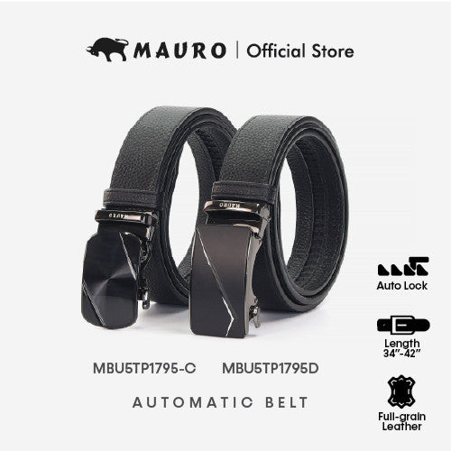 MAURO 100% Pure Leather Men'S Belt Auto Buckle, Man Leather Belt Tali Pinggang Lelaki Kulit Asli Tahan Lasak