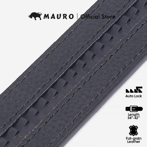 MAURO 100% Pure Leather Men'S Belt Auto Buckle, Man Leather Belt Tali Pinggang Lelaki Kulit Asli Tahan Lasak