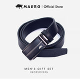 MAURO Men's Leather Gift Set Wallet & Belt Dompet & Tali Pinggang Kulit Asli | Hadiah Lelaki Elegan & Premium