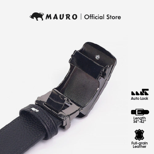 MAURO 100% Pure Leather Men'S Belt Auto Buckle, Man Leather Belt Tali Pinggang Lelaki Kulit Asli Tahan Lasak
