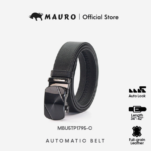 MAURO 100% Pure Leather Men'S Belt Auto Buckle, Man Leather Belt Tali Pinggang Lelaki Kulit Asli Tahan Lasak