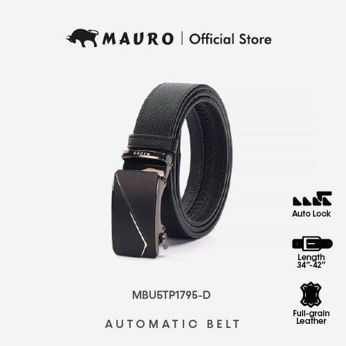 MAURO 100% Pure Leather Men'S Belt Auto Buckle, Man Leather Belt Tali Pinggang Lelaki Kulit Asli Tahan Lasak
