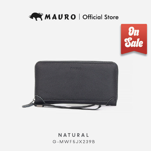 MAURO Men’s Long Wallet Zipper Closure Wrist Strap 12 Card Slots, Large Capacity Dompet Kulit Lelaki Asli G-MWF5JX239B