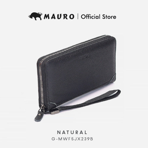 MAURO Men’s Long Wallet Zipper Closure Wrist Strap 12 Card Slots, Large Capacity Dompet Kulit Lelaki Asli G-MWF5JX239B