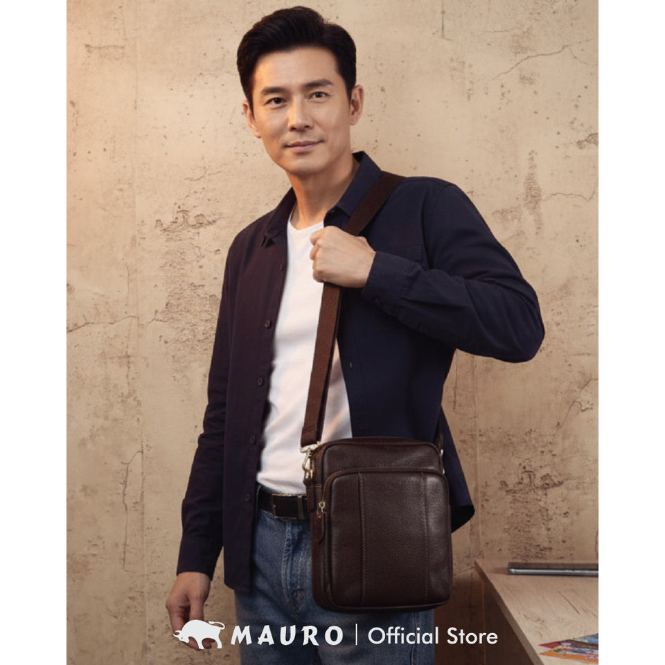 MAURO Men'S Genuine Leather Crossbody – Man Sling Bag Crossbody Organized & Professional Carry Beg Silang Lelaki