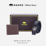 MAURO Men's Leather Gift Set Wallet & Belt Dompet & Tali Pinggang Kulit Asli | Hadiah Lelaki Elegan & Premium
