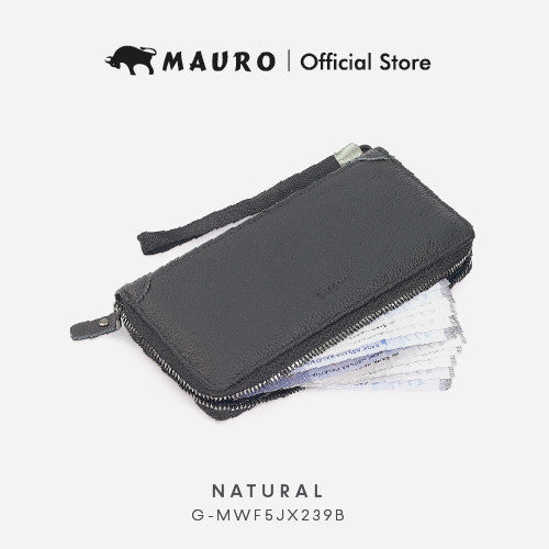 MAURO Men’s Long Wallet Zipper Closure Wrist Strap 12 Card Slots, Large Capacity Dompet Kulit Lelaki Asli G-MWF5JX239B