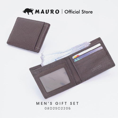 MAURO Men's Leather Gift Set Wallet & Belt Dompet & Tali Pinggang Kulit Asli | Hadiah Lelaki Elegan & Premium