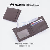 MAURO Men's Leather Gift Set Wallet & Belt Dompet & Tali Pinggang Kulit Asli | Hadiah Lelaki Elegan & Premium