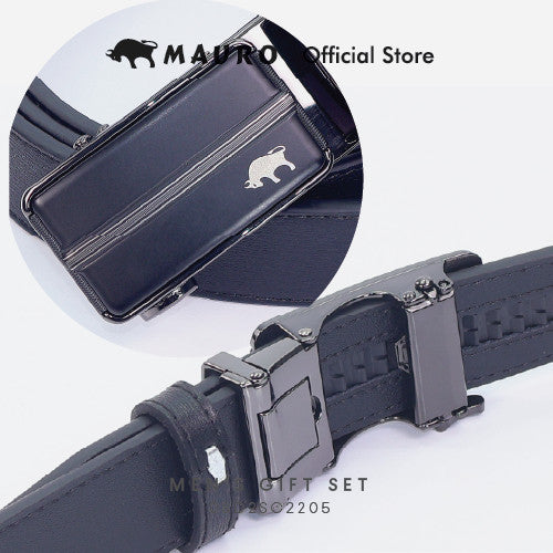 MAURO Men's Leather Gift Set Wallet & Belt Dompet & Tali Pinggang Kulit Asli | Hadiah Lelaki Elegan & Premium