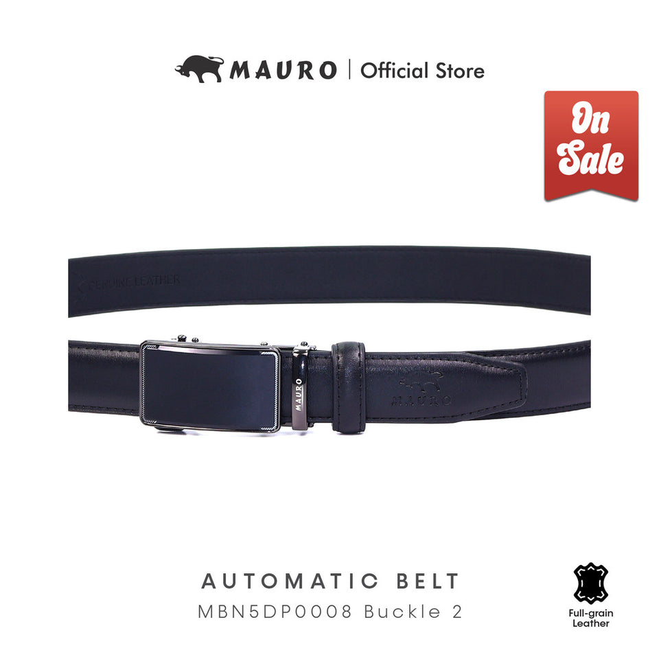 MAURO Men’s Leather Belt Automatic Buckle Ratchet Belt Tali Pinggang Kulit Tulen Lelaki Auto Lock Buckle 2 and Buckle 3
