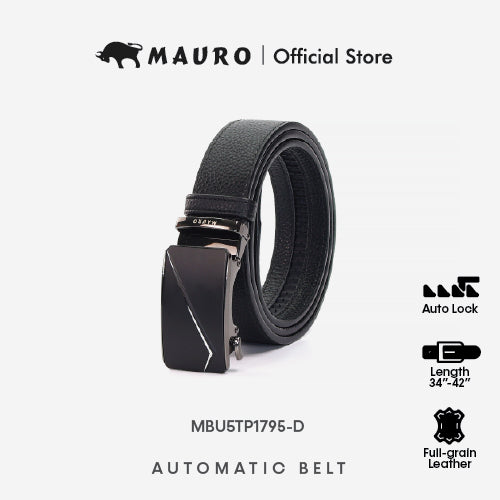 MAURO 100% Pure Leather Men'S Belt Auto Buckle, Man Leather Belt Tali Pinggang Lelaki Kulit Asli Tahan Lasak